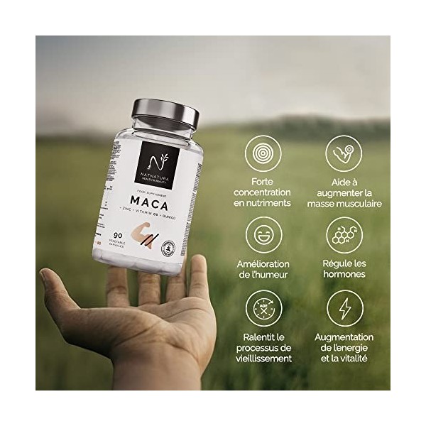 Maca. Une teneur maximale en maca noire 25:1 augmente votre énergie et votre vitalité. Elle renforce les muscles, réduit la