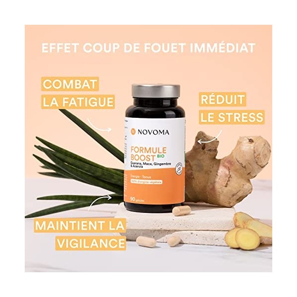 NOVOMA Formule Boost Bio, Complément Alimentaire pour Booster lÉnergie, Avec Guarana, Acérola, Maca & Gingembre, Riche en Ca