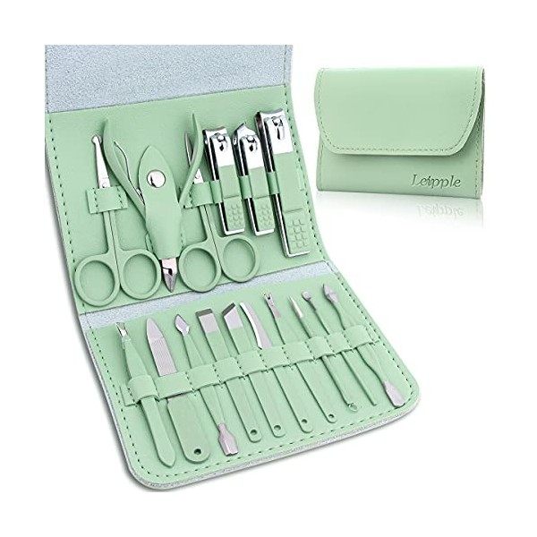 Kit Manucre Pedicure - Coupe Ongle Professionnel Coupe Cuticule Acier Inoxydable - Trousse Manucure Pedicure Set de 16pcs ave