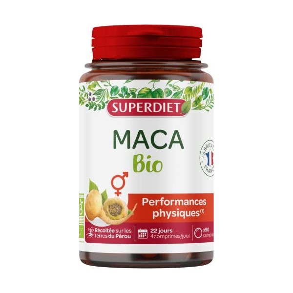 SUPERDIET - MACA BIO - Performances physique et mentales, Santé du couple - Fabrication française - 90 comprimés