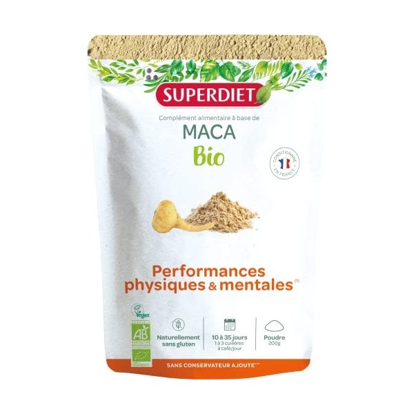 SUPERDIET - MACA BIO -Performances physique et mentales, Santé du couple - Fabrication française -Sachet papier avec zip refe