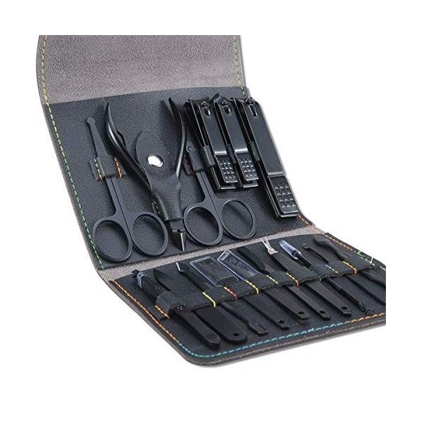 Kit Manucre Pedicure - Coupe Ongle Professionnel Coupe Cuticule Acier Inoxydable - Trousse Manucure Pedicure Set de 16pcs ave