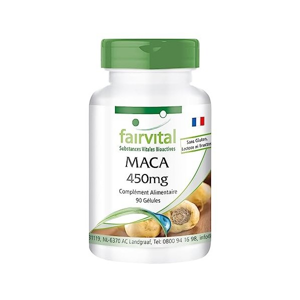 Fairvital | Maca 450mg Fort - avec 4500mg de racine de maca par dose journalière - Anti-stress, Revigorant & Énergie - Hautem