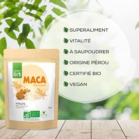 ESPRIT BIO – POUDRE DE MACA BIO 150g – Superaliment – Vitalité – Mélanger ou Saupoudrer – 100 Pourcent Bio et Vegan