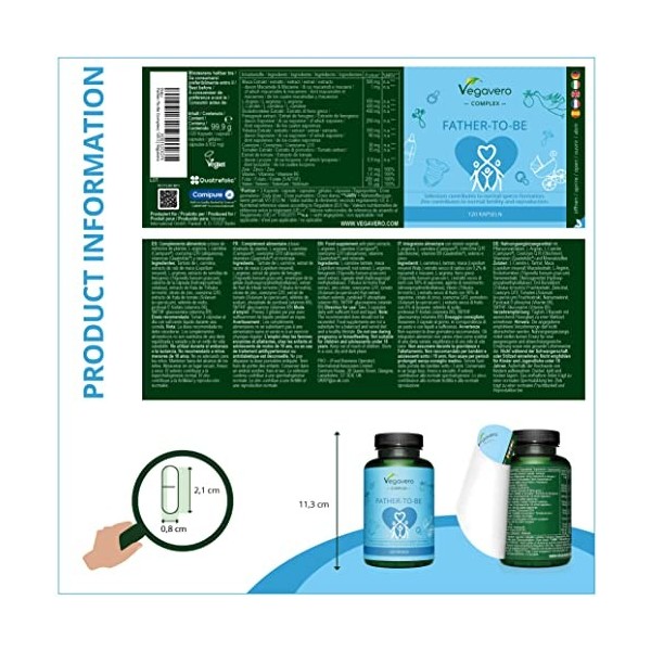 Complément Fertilité Homme Vegavero® | 120 Gélules | Avec L-Arginine, Maca, Tribulus Terrestris, L-Carnitine, Fenugrec, Coenz