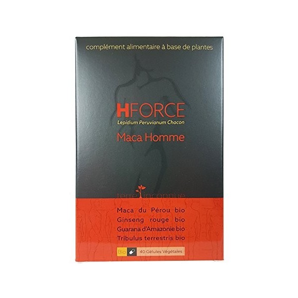 Maca HForce bio - Terre Inconnue® - Maca hommes Ginseng Guarana Tribulus - 40 gélules végétales de 545 mg - Lepidium Peruvian