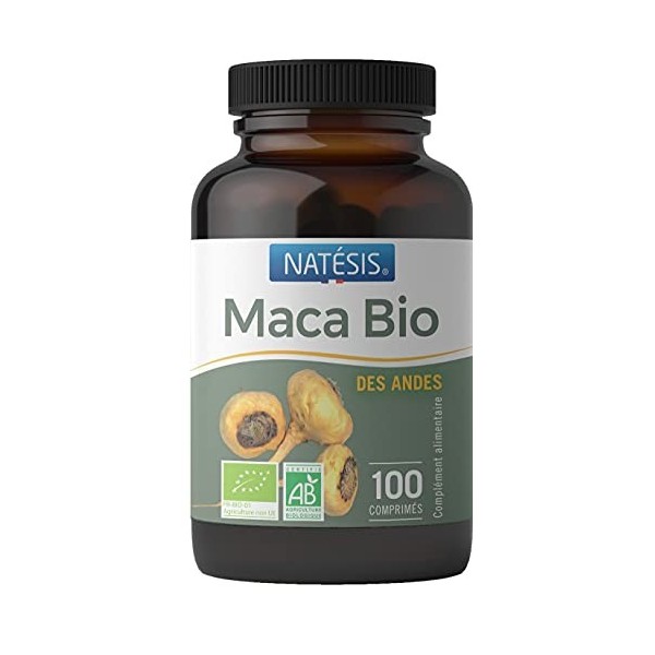 Natésis — Maca des Andes Bio — 100 Comprimés pour 25 Jours — Haut Dosage 2000 mg pour 4 Comprimés — Haute Qualité — Performan