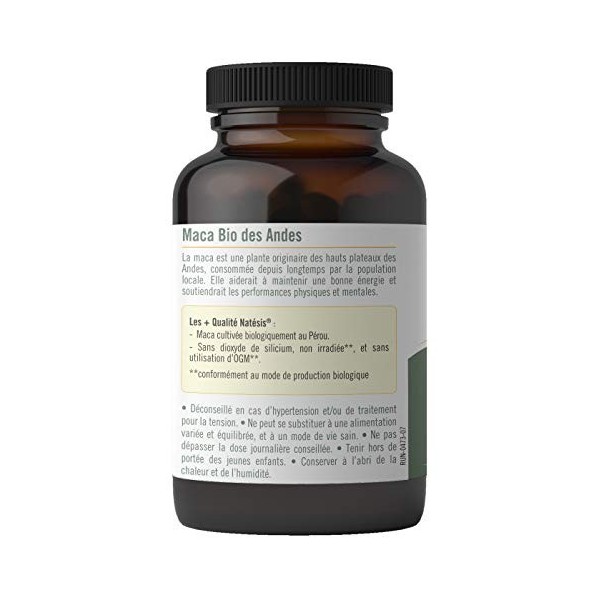 Natésis — Maca des Andes Bio — 100 Comprimés pour 25 Jours — Haut Dosage 2000 mg pour 4 Comprimés — Haute Qualité — Performan