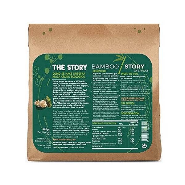 NOUVEAU | Crue | BAMBOO STORY | Maca Péruvienne | 100% Pure | Poudre | Bio | 900g