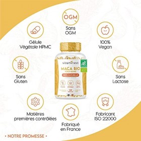 Maca BIO AB | 100% Pure Maca Naturelle 0% Excipients | 120 Gélules Végétales | 1275 mg par Dose | Récoltée au Pérou, Analysée