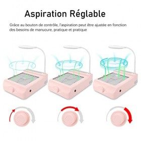 Aspirateur Ongle Manucure, Aspiration Réglable, Puissant Onglerie Aspirateur Collecteur de Poussière Ventilateur Aspirateur T