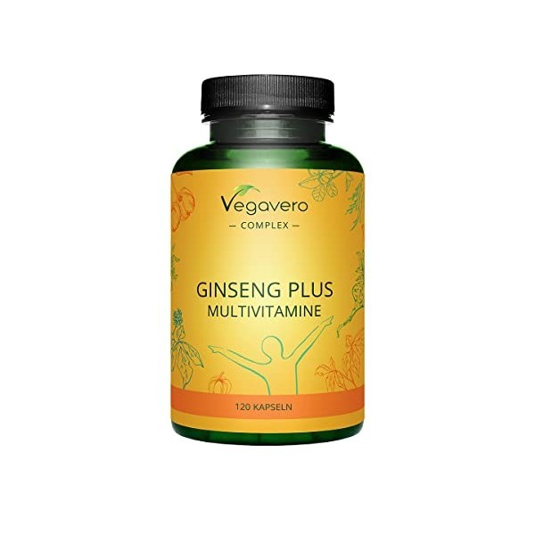 GINSENG PLUS Vegavero® | Avec Maca, Vitamines B Quatrefolic™ , Magnésium Aquamin™ , Fer & Vitamine C | Fatigue et Épuisemen