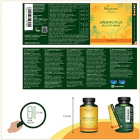 GINSENG PLUS Vegavero® | Avec Maca, Vitamines B Quatrefolic™ , Magnésium Aquamin™ , Fer & Vitamine C | Fatigue et Épuisemen