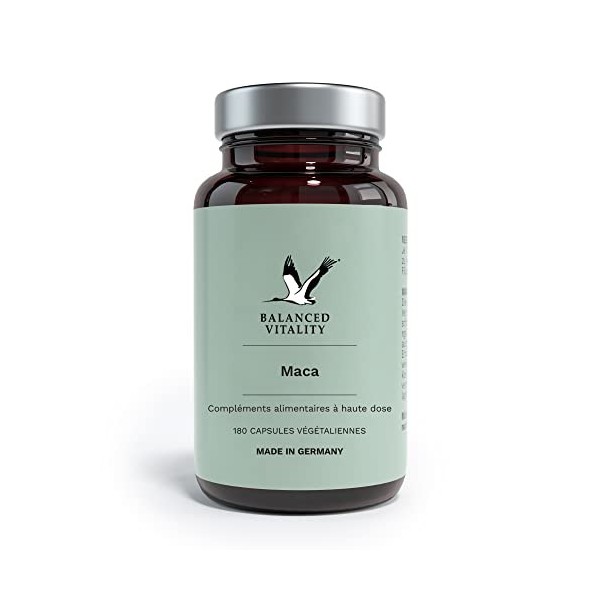 Balanced Vitality Maca - 180 Capsules Végétalien - 1500 mg de Maca par dose - sans additifs - testé en laboratoire - fortemen