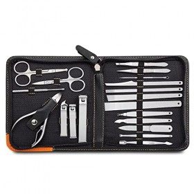XLXZT 19in1 Ensemble de manucure noir Ensembles de pinces à pédicure Coupe-ongles Ciseaux à ongles en acier inoxydable Incarn