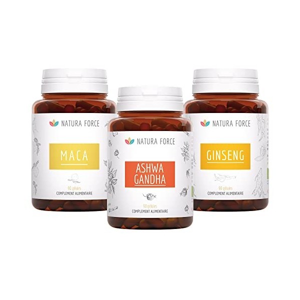 NATURA FORCE - Pack Aphrodisiaque - Compléments Alimentaires de Maca, Ginseng, Ashwagandha pour une Action Complète - 1 Mois 