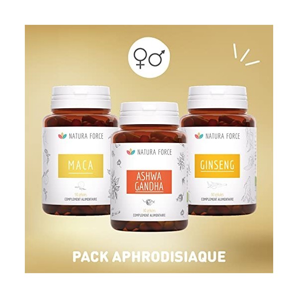 NATURA FORCE - Pack Aphrodisiaque - Compléments Alimentaires de Maca, Ginseng, Ashwagandha pour une Action Complète - 1 Mois 