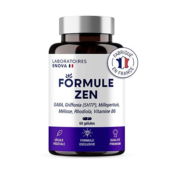 FORMULE ZEN | GABA, Griffonia, Millepertuis, Mélisse, Rhodiola, Vitamine B6 | Anti Stress Naturel | 30 jours de Relaxation | 