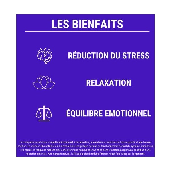 FORMULE ZEN | GABA, Griffonia, Millepertuis, Mélisse, Rhodiola, Vitamine B6 | Anti Stress Naturel | 30 jours de Relaxation | 