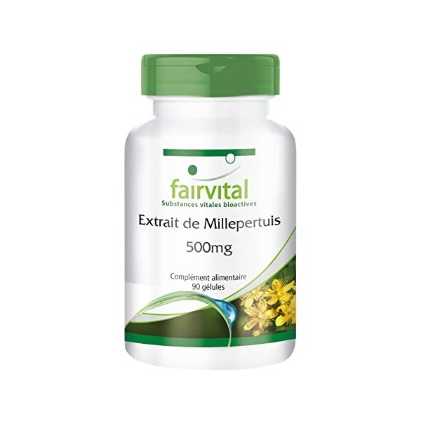 Fairvital | Millepertuis 500mg VEGAN - extrait de champignons - Fortement dosé - 90 capsules - normalisé à 0,3% hypéricine