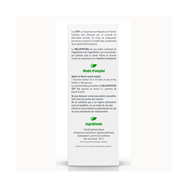 MILLEPERTUIS Bio Français 100 ml | Solution Buvable De Plantes Fraîches pour Réguler Naturellement lHumeur et les Émotions |