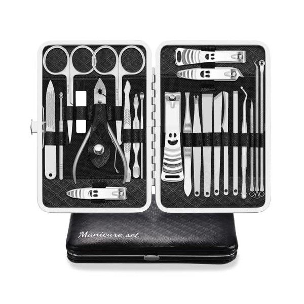 Kit Manucre Pedicure Coupe Ongle Professionnel Coupe Cuticule Acier Inoxydable Trousse Manucure Pedicure Set de 23pcs avec Ex