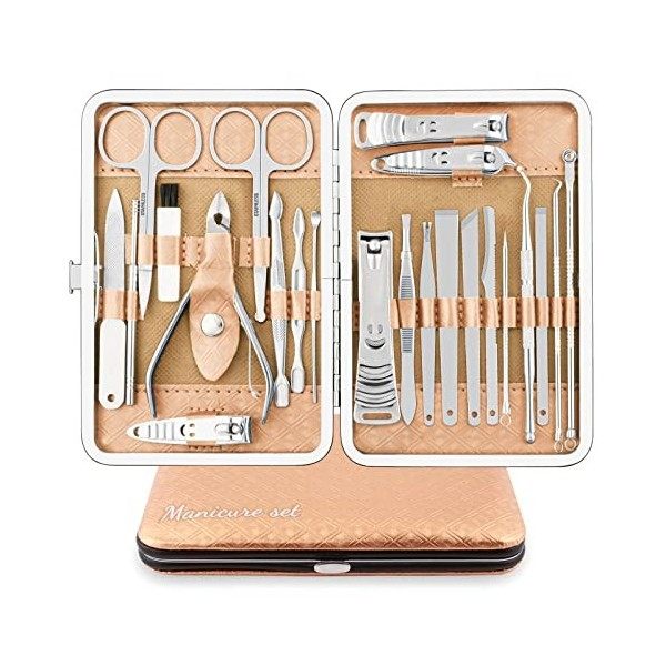 Kit Manucre Pedicure Coupe Ongle Professionnel Coupe Cuticule Acier Inoxydable Trousse Manucure Pedicure Set de 23pcs avec Ex