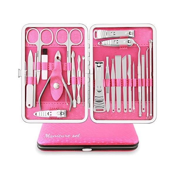 Kit Manucre Pedicure Coupe Ongle Professionnel Coupe Cuticule Acier Inoxydable Trousse Manucure Pedicure Set de 23pcs avec Ex