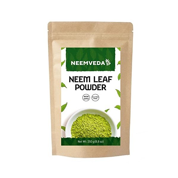 Neemveda Poudre de feuille de margousier Azadirachta Indica pour manger, cultivée biologiquement 250 g