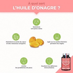 Huile d’Onagre BIO - 1500 mg dont 135 mg de GLA - Pression à Froid - 100% Naturel - Confort Prémenstruel et Beauté de la Peau