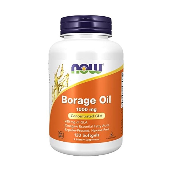 Now Foods, Borage Oil Huile de Bourrache , 1.000mg, 120 capsules molles, Testé en Laboratoire, Sans Soja, Sans Gluten, Sans 