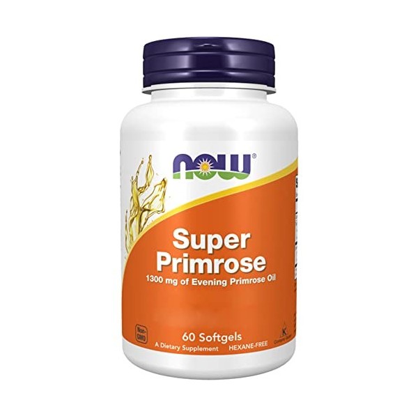 Now Foods, Super Primrose Huile dOnagre , 1300mg, 120 Capsules molles, Testé en Laboratoire, Sans Soja, Sans Gluten, Sans O