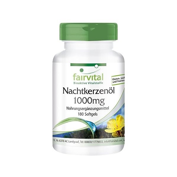 Fairvital | Huile donagre 1000 mg - 180 softgels - Acides gras oméga-6-65% dacide linoléique et 9% dacide gamma-linoléniqu