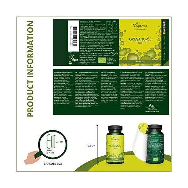 Origan BIO Vegavero® | UNIQUE : Avec 70% Carvacrol et 2,5% Thymol | Sans Additifs | Antioxydant Puissant + Foie + Digestion |