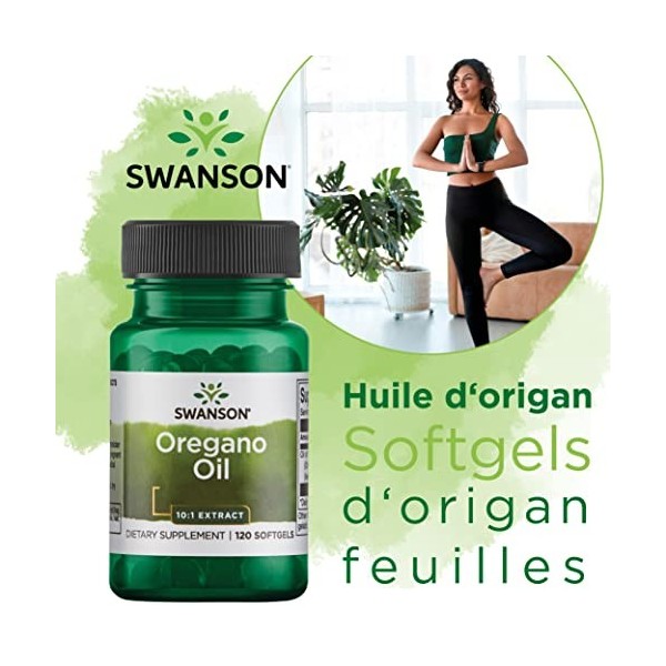 Swanson, Oregano Oil Huile dOrigan , Origanum Vulgare, 150mg, 120 Capsules molles, Hautement Dosé, Testé en Laboratoire, Sa