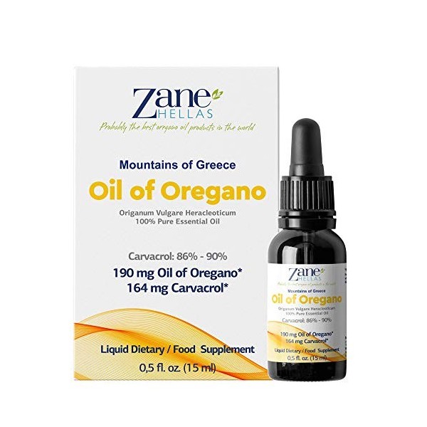 Zane Hellas 100% huile dorigan non diluée.Huile Essentielle Grecque Pure dOrigan.86% Min Carvacrol.164mg de carvacrol par p