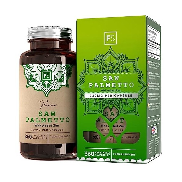 FS Saw Palmetto | Capsules Haute Teneur 320mg avec 15mg Zinc | Palmier Nain extrait 20:1 | 180 Gelules Vegetaliennes - 3 Mo P...