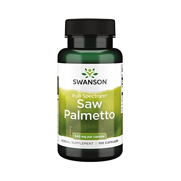 Swanson, Saw Palmetto Palmier de Scie , 540mg, 100 Capsules, Hautement Dosé, Testé en Laboratoire, Sans Soja, Sans Gluten, S