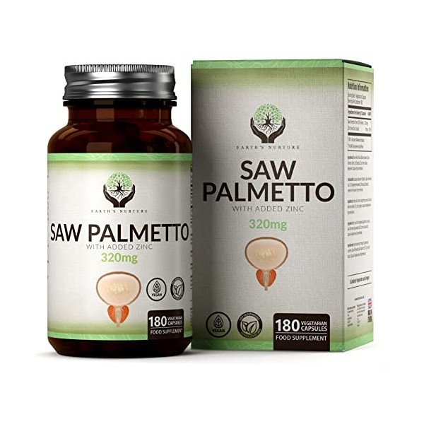 EN Saw Palmetto Supplement | 180 Capsules de Palmier Nain à Haute Teneur - 320 mg par Dose | Palmier nain au zinc | Sans OGM 