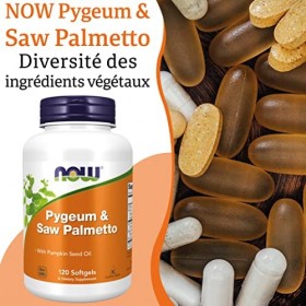 Now Foods, Pygeum & Saw Palmetto, 120 Gélules, Testé en Laboratoire, Huile de Pépins de Courge, Palmier Nain, Sans Gluten, Sa