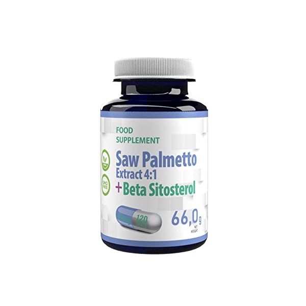 Hepatica Palmier Nain Saw Palmetto + Bêta Sitostérol 450mg 120 gélules végétales, Testé par un Laboratoire tiers, sans glut