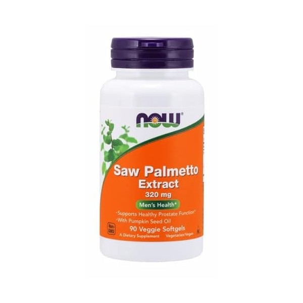 Now Foods, Saw Palmetto Extract Extrait de Palmier Nain , 320mg, avec Huile de Pépins de Courge, 90 Capsules végétaliennes, 