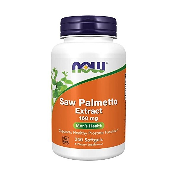 Now Foods, Saw Palmetto Extract Extrait de Palmier Nain , 160mg, 240 Capsules molles, Testé en Laboratoire, Sans Soja, Sans 