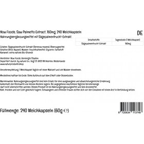 Now Foods, Saw Palmetto Extract Extrait de Palmier Nain , 160mg, 240 Capsules molles, Testé en Laboratoire, Sans Soja, Sans 