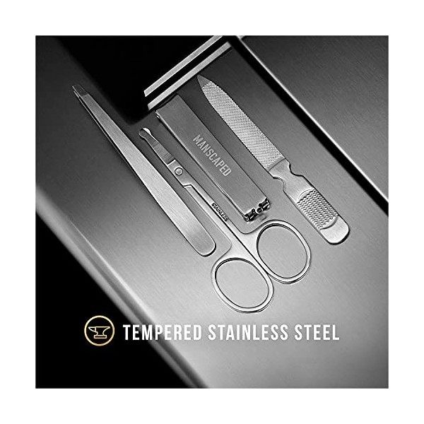 MANSCAPED™ Shears 2.0 Trousse de Manuncure pour Homme Acier Inoxydable, Coupe-Ongles, Ciseaux de Sécurité, Pince à Épiler et 