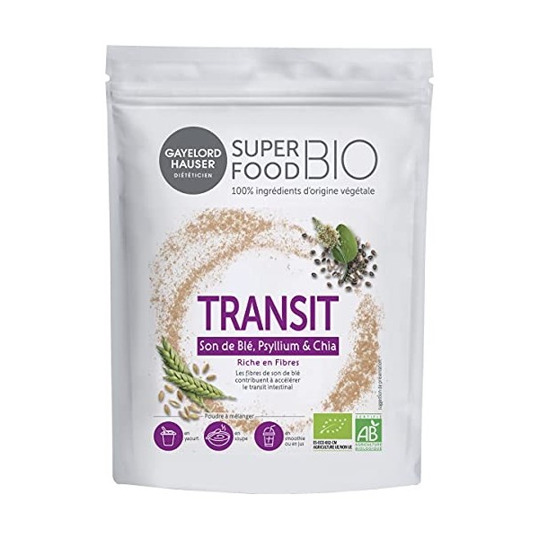 GAYELORD HAUSER - Superfood Bio - Poudre Transit à Diluer - Son de Blé, Psyllium et Chia - Mélange de Superaliments Riche en 