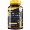 Psyllium Blond Bio 1400 mg par Dose - 180 gélules végane - Fabriqué à partir de graines de Plantago Ovata 100% pures − Fabriq