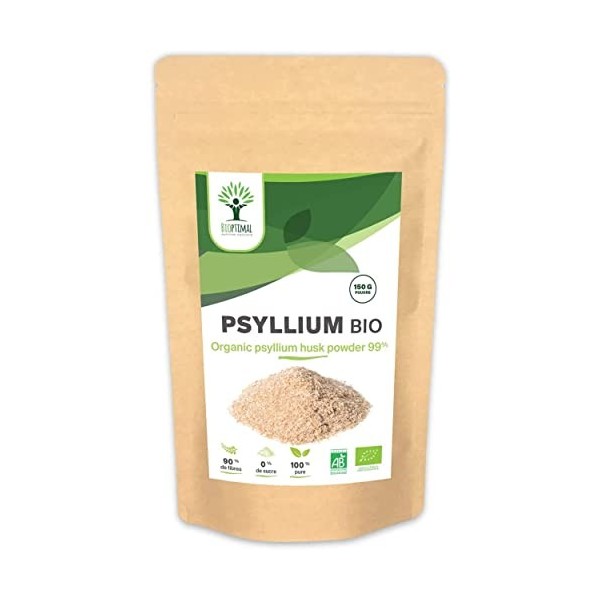 Psyllium Blond Bio - Bioptimal - Teguments de Psyllium en Poudre Fine - Husk Powder - Superaliment - Digestion Transit Coupe 
