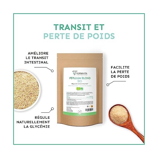 PSYLLIUM Blond BIO | Téguments Husk Purs à 99% | Fibres Douces Naturelles pour Digestion et Transit | Riche en Mucilages pour