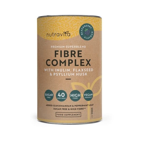 Poudre complexe de fibres - Saveur de mûre - Supplément de fibres végétaliennes de qualité supérieure avec inuline, graines d